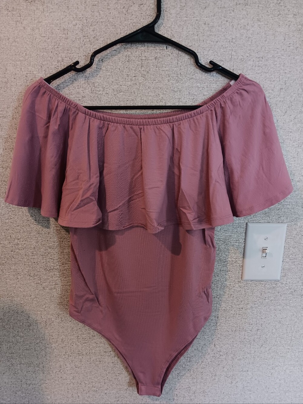 Zenana- Off-Shoulder Ruffle Bodysuit - Dusty Mauve Size XL